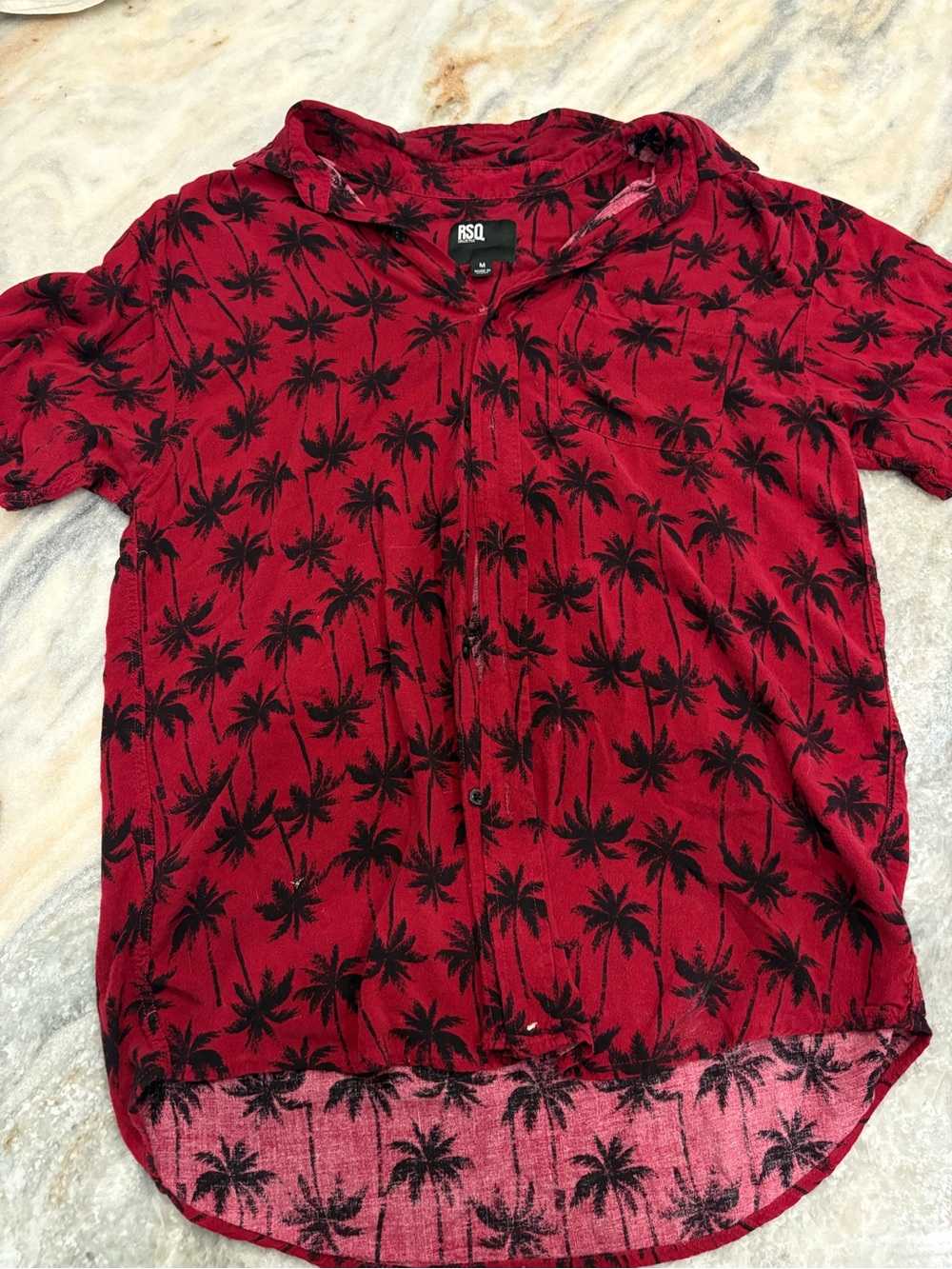 RSQ Red Button-Down Shirt with Black Palm Print